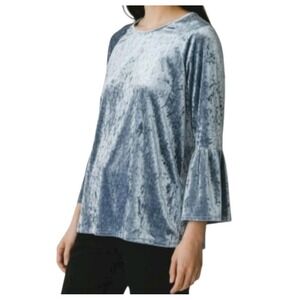 LC Lauren Conrad Top Womens Plus Size XXL Blue Bell Sleeve Boho Crushed Velvet